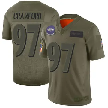 Nike Aaron Crawford Men's Limited Baltimore Ravens Camo 2019 Salute to Service Jersey