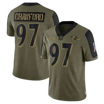 Nike Aaron Crawford Men's Limited Baltimore Ravens Olive 2021 Salute To Service Jersey