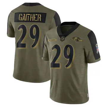 Nike Bailey Gaither Men's Limited Baltimore Ravens Olive 2021 Salute To Service Jersey