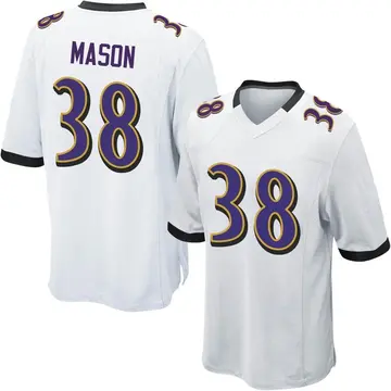 Nike Ben Mason Men's Game Baltimore Ravens White Jersey