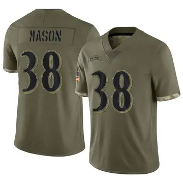 Nike Ben Mason Youth Limited Baltimore Ravens Olive 2022 Salute To Service Jersey