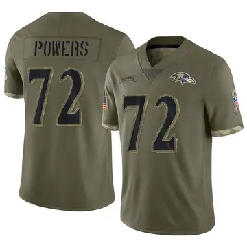 Nike Ben Powers Men's Limited Baltimore Ravens Olive 2022 Salute To Service Jersey