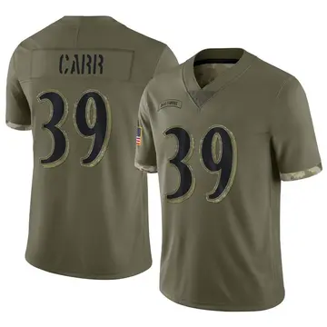 Nike Brandon Carr Youth Limited Baltimore Ravens Olive 2022 Salute To Service Jersey