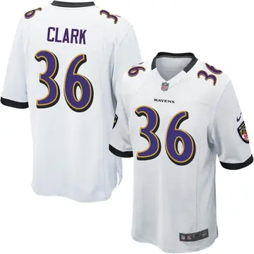 Nike Chuck Clark Men's Game Baltimore Ravens White Jersey