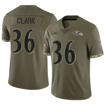 Nike Chuck Clark Men's Limited Baltimore Ravens Olive 2022 Salute To Service Jersey