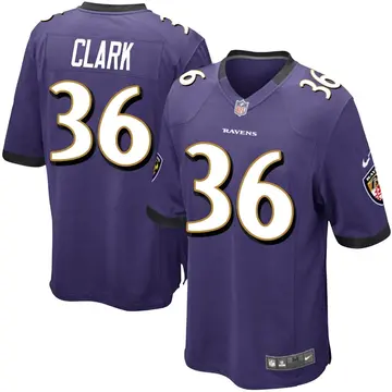 Nike Chuck Clark Youth Game Baltimore Ravens Purple Team Color Jersey