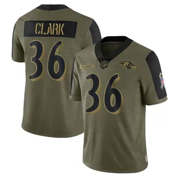 Nike Chuck Clark Youth Limited Baltimore Ravens Olive 2021 Salute To Service Jersey