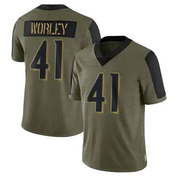 Nike Daryl Worley Men's Limited Baltimore Ravens Olive 2021 Salute To Service Jersey