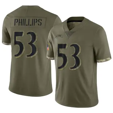Nike Del'Shawn Phillips Men's Limited Baltimore Ravens Olive 2022 Salute To Service Jersey