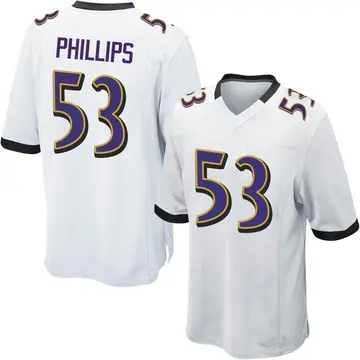 Nike Del'Shawn Phillips Youth Game Baltimore Ravens White Jersey
