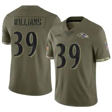 Nike Denzel Williams Men's Limited Baltimore Ravens Olive 2022 Salute To Service Jersey