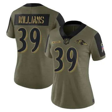 Nike Denzel Williams Women's Limited Baltimore Ravens Olive 2021 Salute To Service Jersey