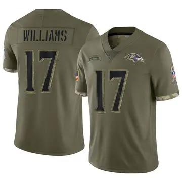 Nike Devon Williams Youth Limited Baltimore Ravens Olive 2022 Salute To Service Jersey