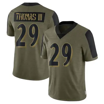 Nike Earl Thomas Men's Limited Baltimore Ravens Olive 2021 Salute To Service Jersey