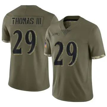 Nike Earl Thomas Men's Limited Baltimore Ravens Olive 2022 Salute To Service Jersey