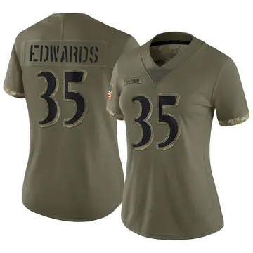 Nike Gus Edwards Women's Limited Baltimore Ravens Olive 2022 Salute To Service Jersey
