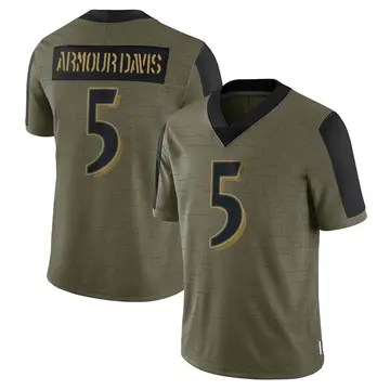 Nike Jalyn Armour-Davis Men's Limited Baltimore Ravens Olive 2021 Salute To Service Jersey
