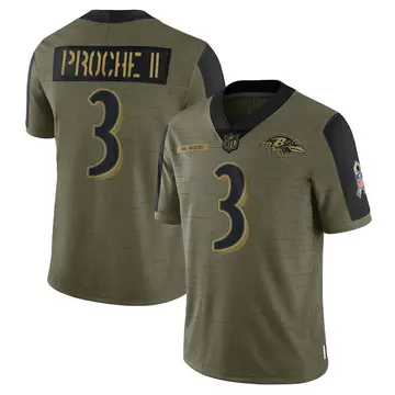 Nike James Proche II Men's Limited Baltimore Ravens Olive 2021 Salute To Service Jersey
