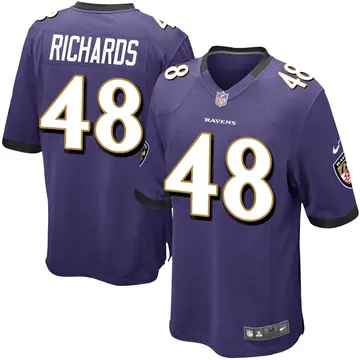 Nike Jordan Richards Men's Game Baltimore Ravens Purple Team Color Jersey