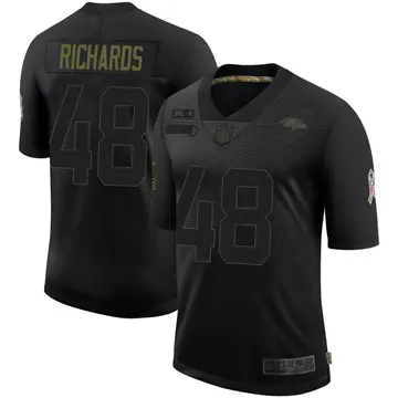 Nike Jordan Richards Youth Limited Baltimore Ravens Black 2020 Salute To Service Jersey