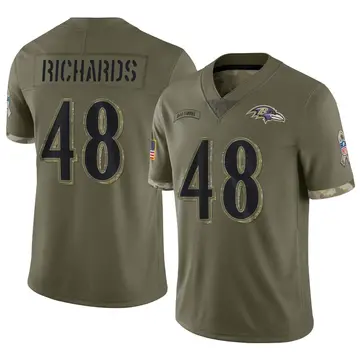 Nike Jordan Richards Youth Limited Baltimore Ravens Olive 2022 Salute To Service Jersey