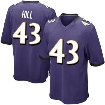 Nike Justice Hill Men's Game Baltimore Ravens Purple Team Color Jersey