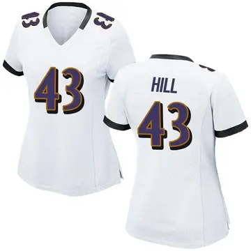 Nike Justice Hill Women's Game Baltimore Ravens White Jersey