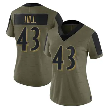 Nike Justice Hill Women's Limited Baltimore Ravens Olive 2021 Salute To Service Jersey