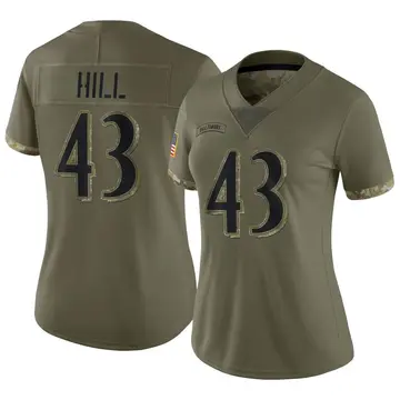 Nike Justice Hill Women's Limited Baltimore Ravens Olive 2022 Salute To Service Jersey