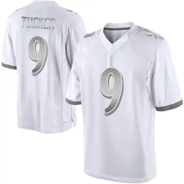 Nike Justin Tucker Men's Limited Baltimore Ravens White Platinum Jersey