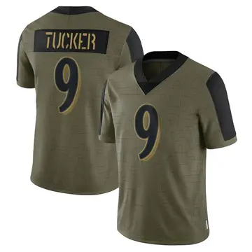 Nike Justin Tucker Youth Limited Baltimore Ravens Olive 2021 Salute To Service Jersey