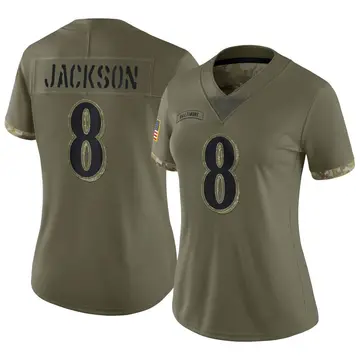Nike Lamar Jackson Women's Limited Baltimore Ravens Olive 2022 Salute To Service Jersey