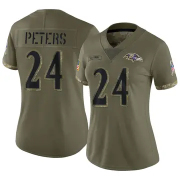 Nike Marcus Peters Women's Limited Baltimore Ravens Olive 2022 Salute To Service Jersey