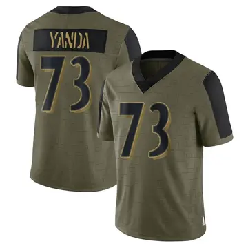 Nike Marshal Yanda Men's Limited Baltimore Ravens Olive 2021 Salute To Service Jersey