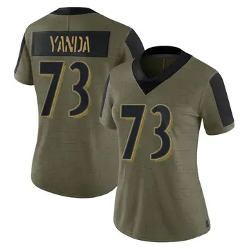 Nike Marshal Yanda Women's Limited Baltimore Ravens Olive 2021 Salute To Service Jersey