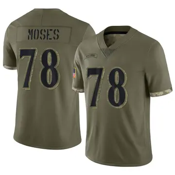 Nike Morgan Moses Men's Limited Baltimore Ravens Olive 2022 Salute To Service Jersey