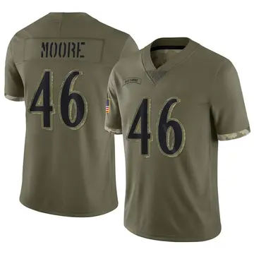 Nike Nick Moore Youth Limited Baltimore Ravens Olive 2022 Salute To Service Jersey