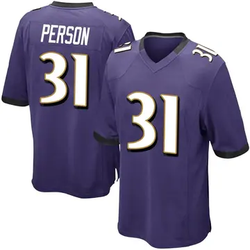 Nike Ricky Person Youth Game Baltimore Ravens Purple Team Color Jersey