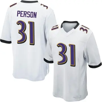 Nike Ricky Person Youth Game Baltimore Ravens White Jersey