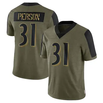 Nike Ricky Person Youth Limited Baltimore Ravens Olive 2021 Salute To Service Jersey