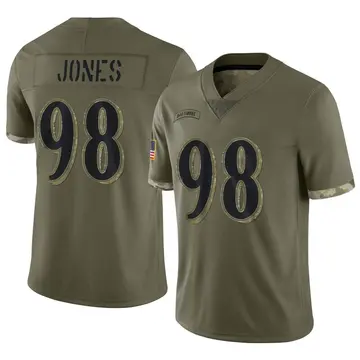Nike Travis Jones Men's Limited Baltimore Ravens Olive 2022 Salute To Service Jersey