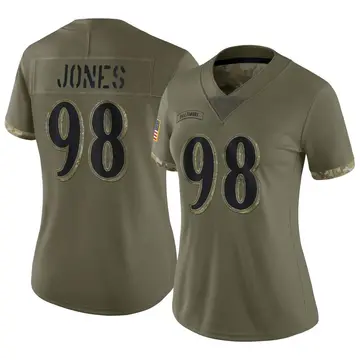 Nike Travis Jones Women's Limited Baltimore Ravens Olive 2022 Salute To Service Jersey