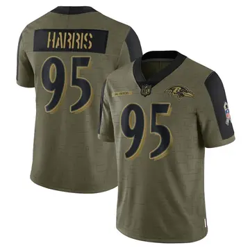 Nike Trent Harris Men's Limited Baltimore Ravens Olive 2021 Salute To Service Jersey