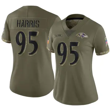 Nike Trent Harris Women's Limited Baltimore Ravens Olive 2022 Salute To Service Jersey