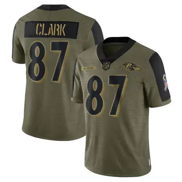 Nike Trevon Clark Youth Limited Baltimore Ravens Olive 2021 Salute To Service Jersey