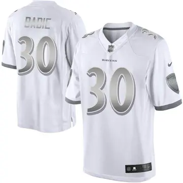 Nike Tyler Badie Men's Limited Baltimore Ravens White Platinum Jersey